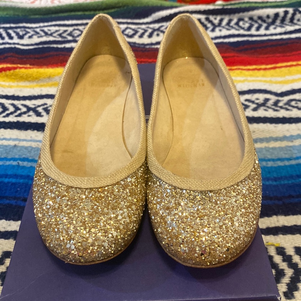 Stuart Weitzman Flora Bright Gold Glitter Ballet flats Size 7M